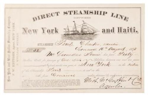 Steamship Ticket for Passage from Gonaives, Haiti to New York