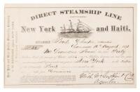 Steamship Ticket for Passage from Gonaives, Haiti to New York