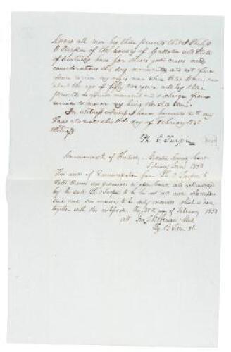 Manumission [Emancipation] of slave Peter Harris, Document Signed.
