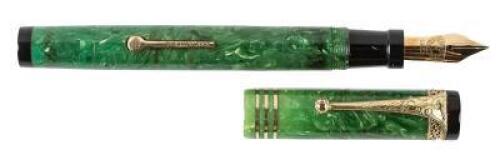 Duplex Lever-Filler Fountain Pen, Jade Green Celluloid, Large Size