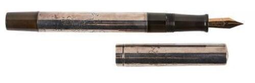 Nightingale in Plum Tree Silver Overlay Fountain Pen