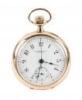 14K Yellow Gold Keyless Wind Open Face Chronograph Pocket Watch with Enamel Dial