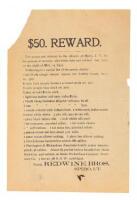 Reward Poster for Red Wine Bros. Hardware, 1905