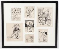 Seven original cartoon drawings from original magazine version of A.W. Tillinghast's Cobble Valley stories