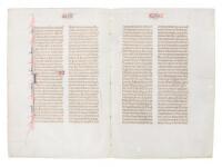 Conjugate leaf on vellum comprising four pages from a medieval manuscript Bible