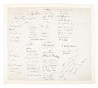 Printed sheet containing facsimile signatures of some 81 German prisoners on trial at Nuremberg following World War II