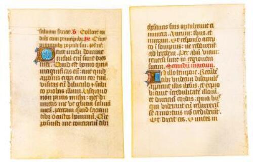 Matched pair of illuminated manuscript leaves on vellum