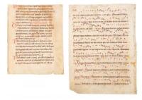 Two manuscript leaves on vellum, one of a Gregorian chant, the other of an unidentified text