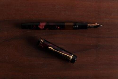 No. 334 1/2 Marbled Burgundy Red Celluloid Fountain Pen, Rare Color