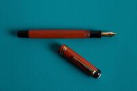 No. 25 Masterpiece Large Coral Red Push-Knob Fountain Pen, Exceptional Condition