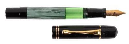 No. 100 Fountain Pen, Green Pearl Barrel Band, Old Cap Emblem