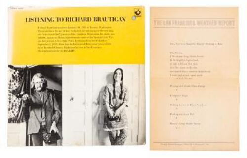 Listening to Richard Brautigan - LP record [with] The San Francisco Weather Report broadside