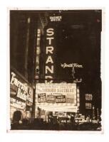 Photograph of the marque of the Strand Theatre in New York City, likely 1949, announcing Lenny Bruce in performance