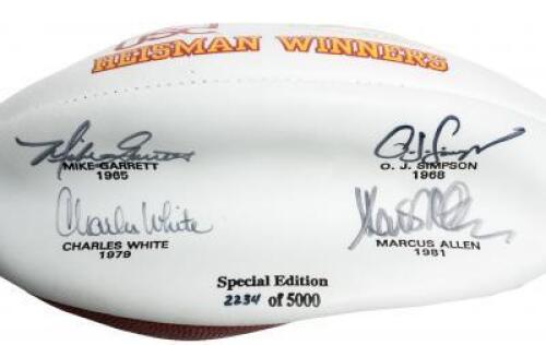 USC Trojans Heisman Trophy Winners Autographed Football - limited edition football, signed by O.J. Simpson, Mike Garrett, Charles White and Marcus Allen