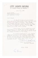 Letter from Robert G. McBride, business manager at City Lights Books in San Francisco, proposing reducing the price of Bruce's records for sale at City Lights, as they were not selling successfully