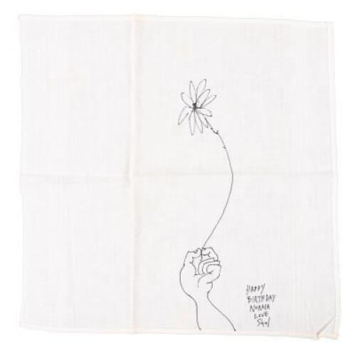 Original signed and inscribed drawing by Shel Silverstein on linen handkerchief