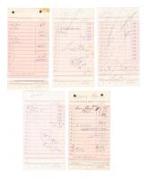 Five of Lenny Bruce's bar tabs, 3 of them signed by Bruce