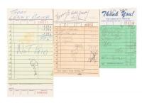 Three of Lenny Bruce's bar tabs, each signed by Bruce