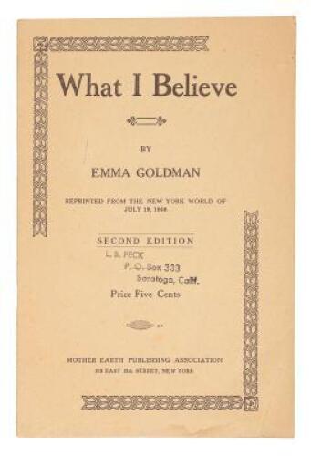 What I believe. Reprinted from the New York World of July 19, 1908