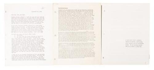 Early photocopies of three typed letters by Lenny Bruce, unsigned, but with significant content not available elsewhere