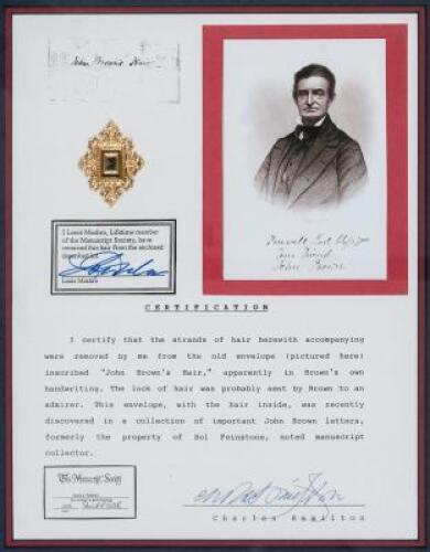 A lock of John Brown's hair, framed with a certificate of authenticity