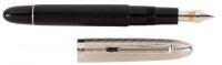 Ogival Black Resin and Sterling Silver Guilloche Fountain Pen
