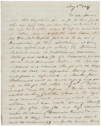 1837 Abolitionist Movement muffled in New Hampshire - Manuscript article submitted to an anti-slavery newsletter