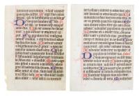 Pair of illuminated manuscript leaves on vellum