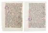 Pair of illuminated manuscript leaves on vellum