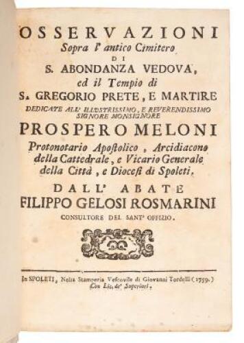 Osservazioni sopra l'Antico Cimitero di S. Abondanza vedova, ed il Tempio di S. Gregorio, prete e martire