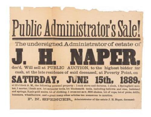 Poverty Point Estate Auction Poster - June 15, 1889