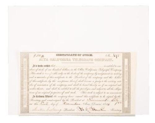 Alta California Telegraph Company Certificate of Stock 1853