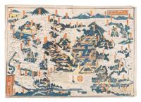 Color woodblock pictorial map of Nikko, Japan
