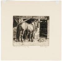 Plough Horse & Sleeping Dog - etching