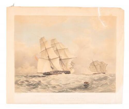 H.M. Brig Acorn, 16 Guns, in chase of the Piratical Slaver Gabriel. To Captain Adams and the Officers of the Brig this print is respectfully dedicated by their obedient servant, Edmund Fry