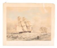 H.M. Brig Acorn, 16 Guns, in chase of the Piratical Slaver Gabriel. To Captain Adams and the Officers of the Brig this print is respectfully dedicated by their obedient servant, Edmund Fry