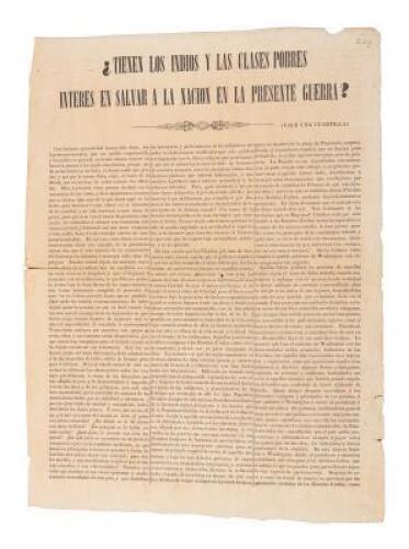 Tienen los Indios y las Clases Pobres Interes en Salvar a la Nacion en la Presente Guerra?