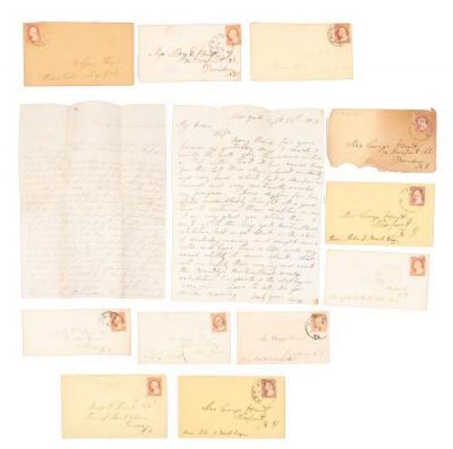 Archive of some 47 stampless folded letters & 133 covers without letters (but addressed with stamps & postmarks), sent to members of the Hunt family of Providence, Rhode Island