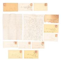 Archive of some 47 stampless folded letters & 133 covers without letters (but addressed with stamps & postmarks), sent to members of the Hunt family of Providence, Rhode Island