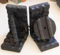 Canon and barrel lid bookend pair