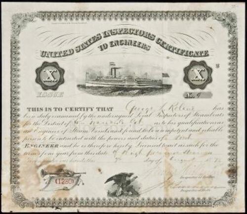 United States Inspectors Certificate to Engineers