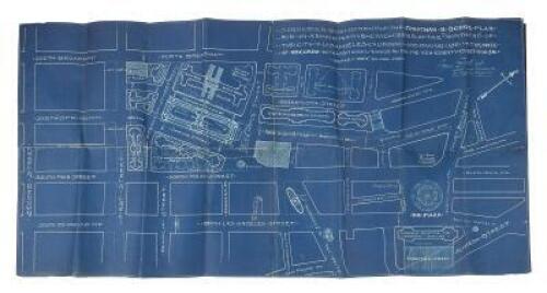 Suggested Development of the Jonathan S. Dodge Plan for an Administrative Civic Center at the "North End" of the City of Los Angeles California and Making Use of the Hall of Records with Additional Wings &c. for the New County Court House. Scale 100'0" to