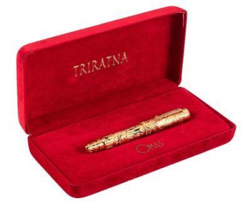 Triratna 18K Gold and Stirling Silver Pair of Limited Edition Fountain Pens