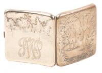 Silver plated brass cigarette case with etched golfers