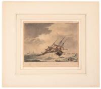 A Third Rate - 74 Guns. Close reefed topsails - larboard quarterview - A gale lee shore
