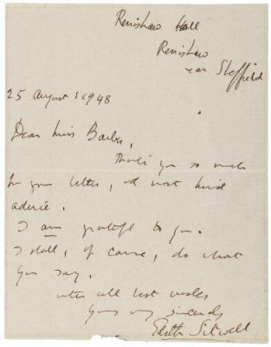Autograph Letter, signed, to Miss Barber