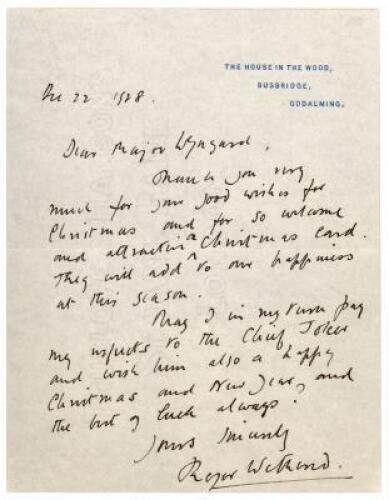 Autograph Letter Signed to Major Wyngard