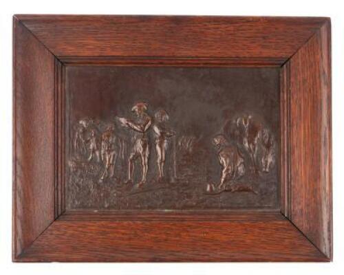 Bronze relief plaque depicting Charles I interrupted at golf by the Irish Rebellion