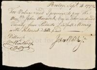 Autograph Document, signed by John White and William Winthrop for a loan from John Hancock to White