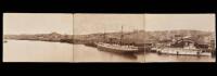 Three-panel albumen photograph panorama of the Seattle waterfront